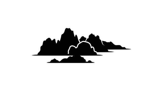 Silhouette of jagged mountain peaks against a white background.