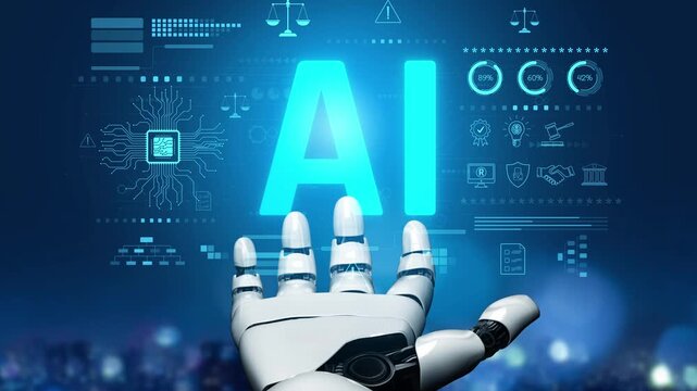 AI-generated image showing artificial intelligence control system with legal balance, cybersecurity warnings, compliance icons, and digital circuit board design Marrow