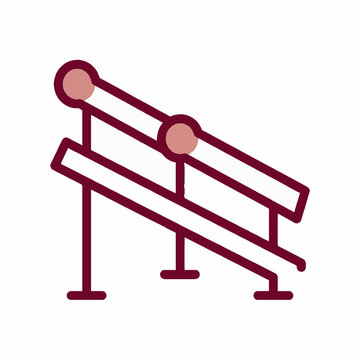Minimalist flat vector illustration of two parallel bars with circular ends, rendered in dark reddish-brown and light pinkish-beige on a white background.