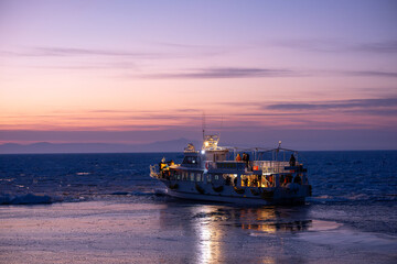 Landscape of drift ice floating on the ocean in Shiretoko Rausu Hokkaido Japan © shirophoto