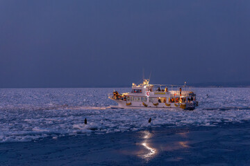 Landscape of drift ice floating on the ocean in Shiretoko Rausu Hokkaido Japan © shirophoto