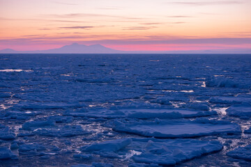 Landscape of drift ice floating on the ocean in Shiretoko Rausu Hokkaido Japan © shirophoto