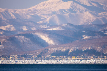 Landscape of drift ice floating on the ocean in Shiretoko Rausu Hokkaido Japan © shirophoto