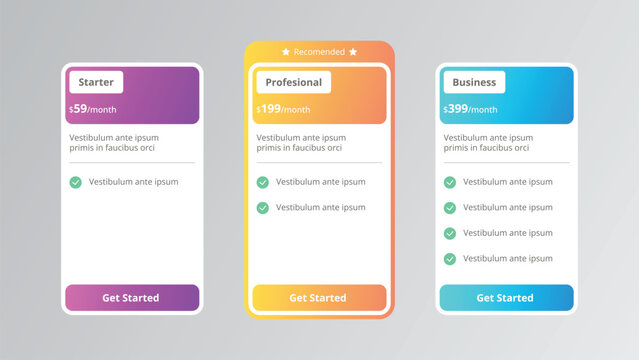 Gradient Pricing Cards Three Options Website UI Template Vector