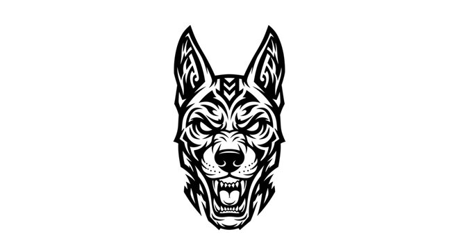 Aggressive Wolf Head Tattoo Design, Fierce Animal Face Illustration