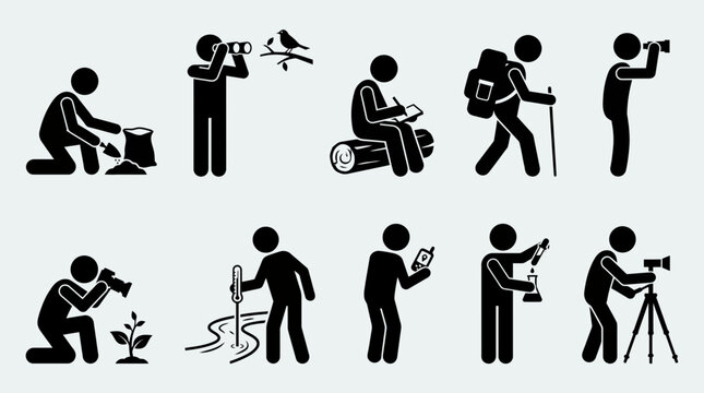 Vector set of people engaging in various outdoor activities and hobbies