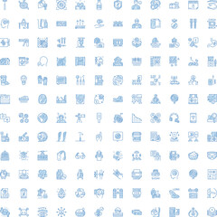 Naklejka premium Large collection of hand drawn style blue line icons with various concepts including business, technology, communication, global, industry, health, and medical