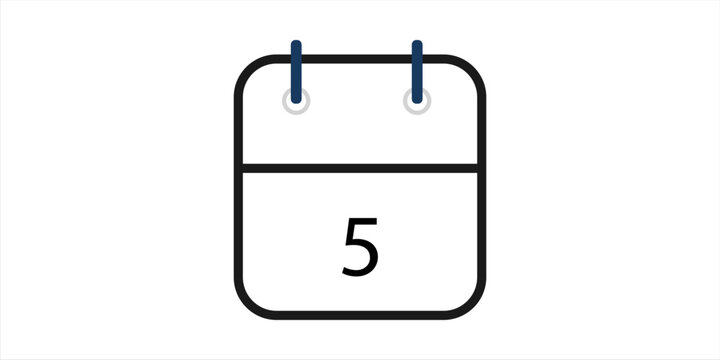 Hollow out calendar icons isolated on white background. Calendar icon with specific day. Day 05 marked on the calendar.
