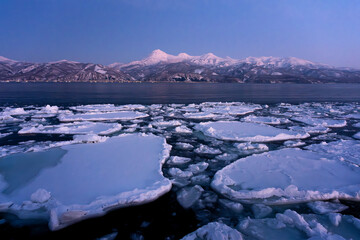 Landscape of drift ice floating on the ocean in Shiretoko Rausu Hokkaido Japan © shirophoto