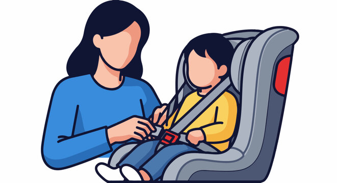 Person buckling a child into a car seat