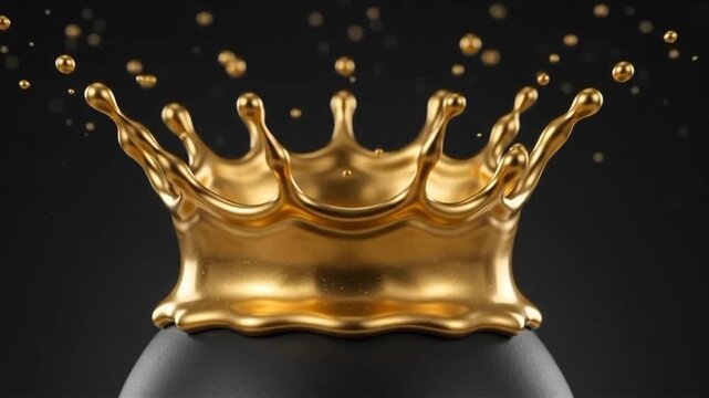 Slow motion macro of a golden liquid drop splashing into a crown shape