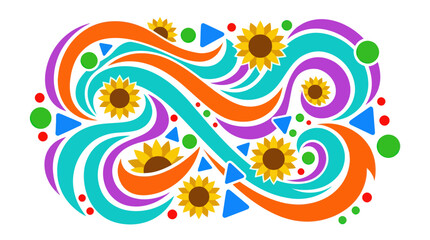 Fototapeta premium Sunflower and Abstract Wave Vector Illustration