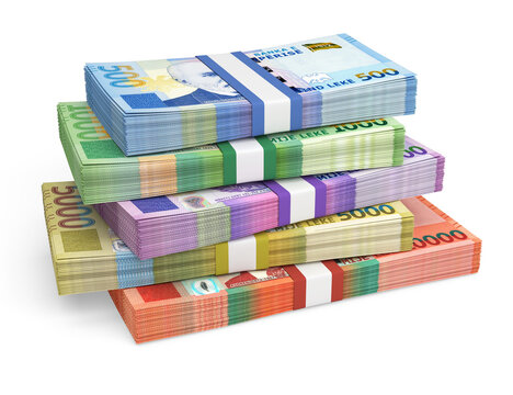 Stack of Albanian Lek banknotes