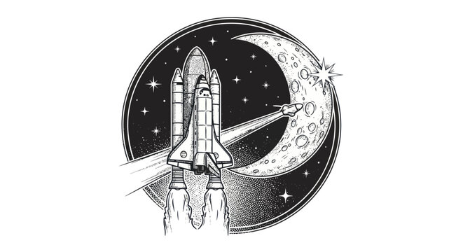 Space Shuttle Launch Moon Badge Design