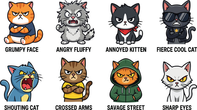 Angry Cat Cartoon Vector Collection for T-Shirt Design

Keywords: