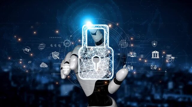 AI-secured system demonstrating multi-layer encryption, identity protection, and password security with modern digital lock interface Marrow