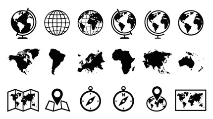Globe Earth Maps and Compasses Collection Icons Vector Illustration © Clovernand