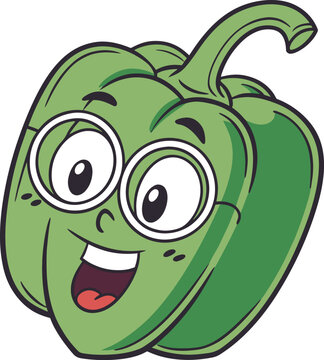 Funny green pepper face mascot looking surprised