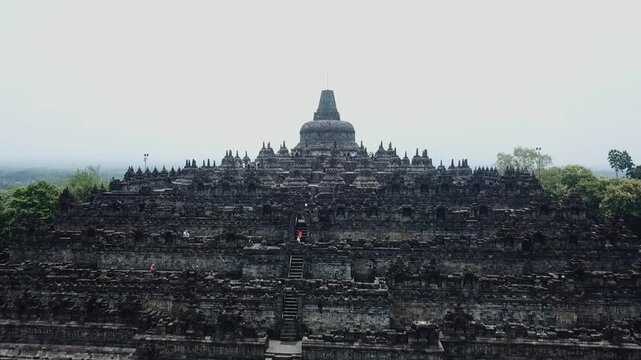 Ancient Borobudur Temple in Indonesia, a UNESCO World Heritage Site, historical landmark.