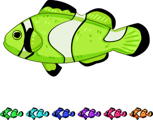 Naklejka premium tropical clown fish cartoon. reef habitat, species vibrant, colorful symbiosis tropical clown fish sign colorful illustration