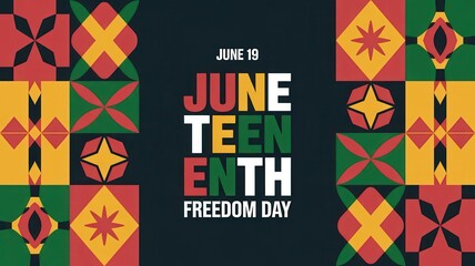 Fototapeta premium Juneteenth freedom day, june 19, celebration banner with african american heritage colors, geometric pattern background
