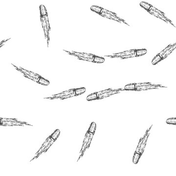 seamless pattern ammunition bullet flying hand drawn. caliber muzzle, supersonic subsonic, drag aerodynamics ammunition bullet flying black sketch illustration