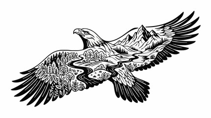 Obraz premium World environment day eagle silhouette with mountain nature scene