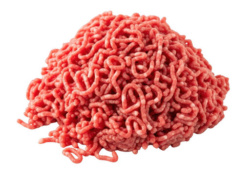 A large mound of fresh raw ground beef minced meat isolated on a solid black background