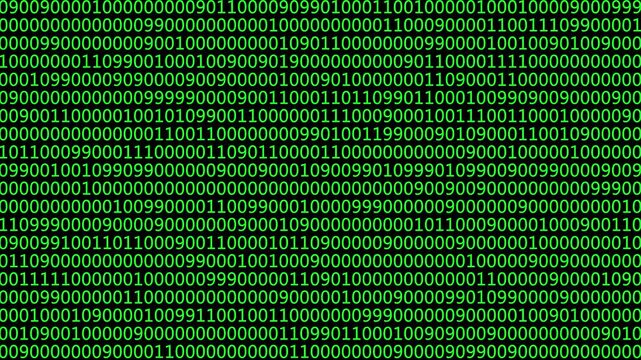 binary code stream,A clean and simple looping motion graphic featuring classic green binary black background 4k video icon