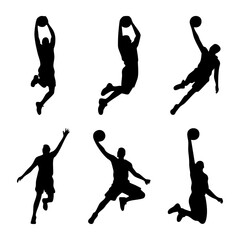 Basketball player silhouettes set, Basketball dunk vector collection, Jumping athlete silhouette set, Slam dunk graphics pack © Dream Graphics