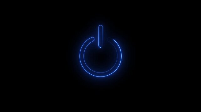 power button icon animation neon glowing screen turn on off switch start stop push press sign symbol icon