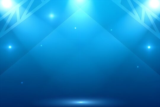 bright blue stadium stage lights backdrop with crossbeams and spotlights