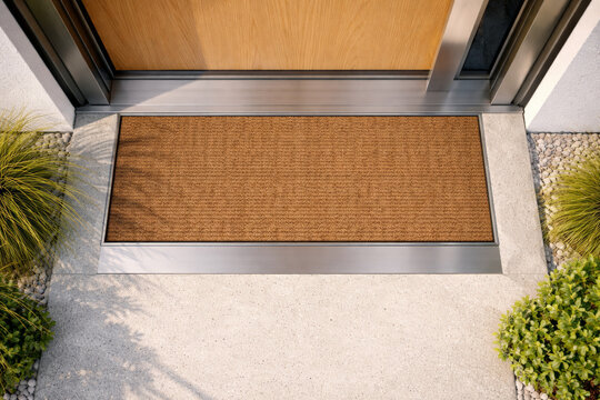 Modern entrance mat in front of a contemporary door