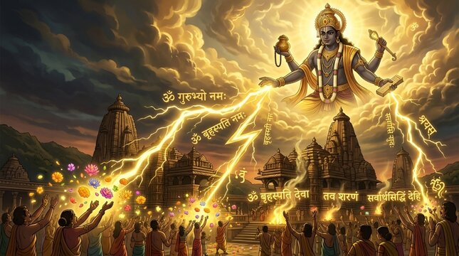 Brihaspati Hindu Deity Guru with Golden Skin Vedic Astrology Planet Jupiter