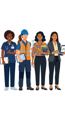 Obraz premium Diverse professionals celebrating Workers' Day with a labor day social media post