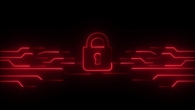 Neon padlock icon. Data protect concept and neon line lock icon concept. Glowing neon Web Security Shield Padlock Icon, shield security padlock icon, digital protection lock icon animation. 