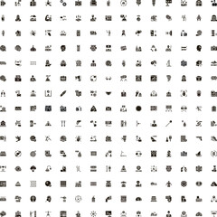 Fototapeta premium Large collection of minimal black glyph icons illustrating a wide range of themes, including communication, finance, health, food, and social interactions, ideal for digital design