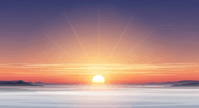 Pixel Art Sunrise Over Calm Water, Retro Video Game Style Landscape