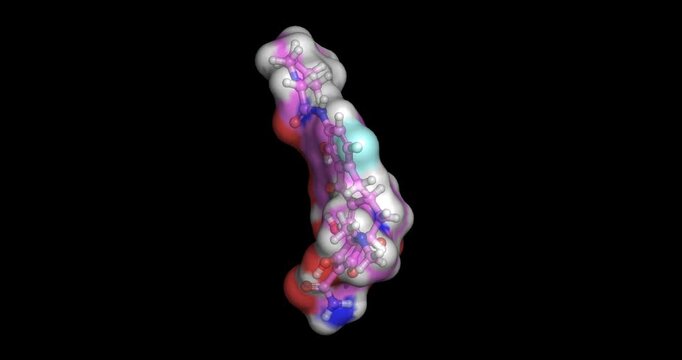 Eravacycline, last line drugs/glycylcycline antibiotic and bacterial protein synthesis inhibitor, 3D molecule spinning, 4K