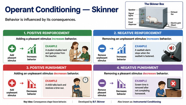 Operant conditioning infographic explaining skinners behavioral theory