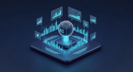 Fototapeta premium Futuristic AI Data Analysis Platform with Glowing Charts and Sphere.