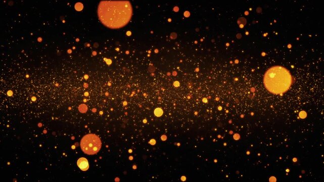 Golden Orange Glowing Particles Flying Toward Camera Seamless Loop Motion Background