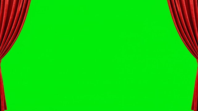Green screen background, red curtain reveal, chroma key, theatrical entrance, stage setup 4k Video
