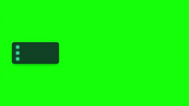 Dark Checklist UI with Sequential Green Checkmarks Minimalist Modern Flat Design Chroma Key Green Screen for Business Productivity Task Management Success Goals
