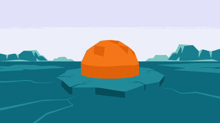 Geometric orange dome on ice floe in a minimalist arctic landscape © AS_StockNation