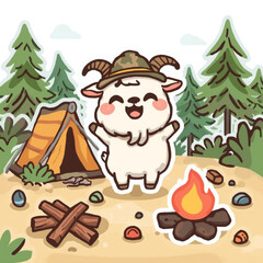 Fototapeta premium Cute Goat Camping Adventure Mascot Cartoon Illustration