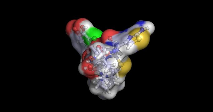Cefiderocol, last line drugs/siderophore cephalosporin antibiotic and cell wall synthesis inhibitor, 3D molecule spinning, 4K