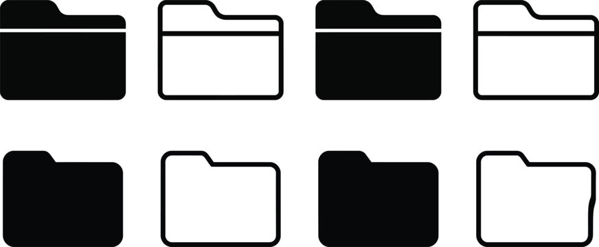 Folder icons set in black and white with varying fill styles on a white background