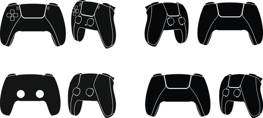 Playstation five controllers silhouette set on a white background for gaming concepts © Jamalvect