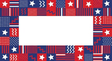 Obraz premium American Flag Themed Patchwork Border with White Copy Space.